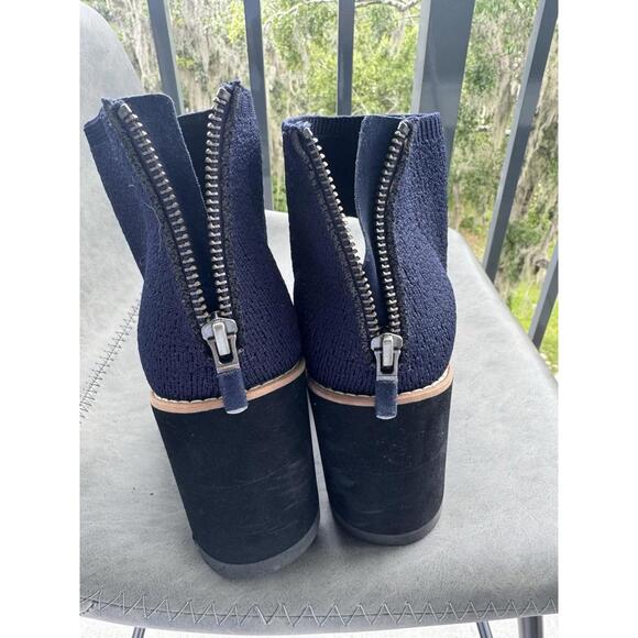 Eileen Fisher Navy Stretch Knit Wedge Sandals Size 9 Lug Sole Zip Back - Picture 10 of 15
